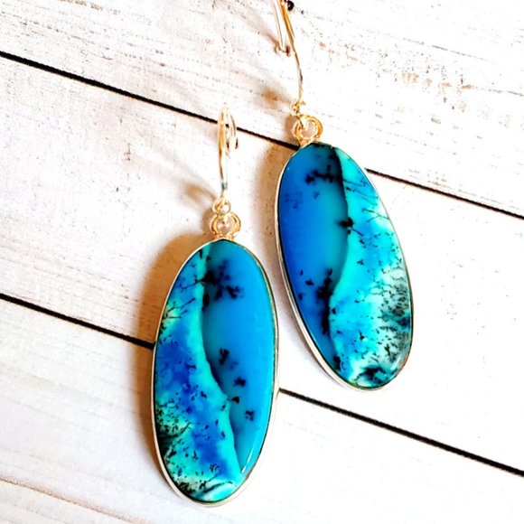 The Girl with Kaleidoscope Eyes Jewelry - Coastal Scenic Dendritic Opal Earrings